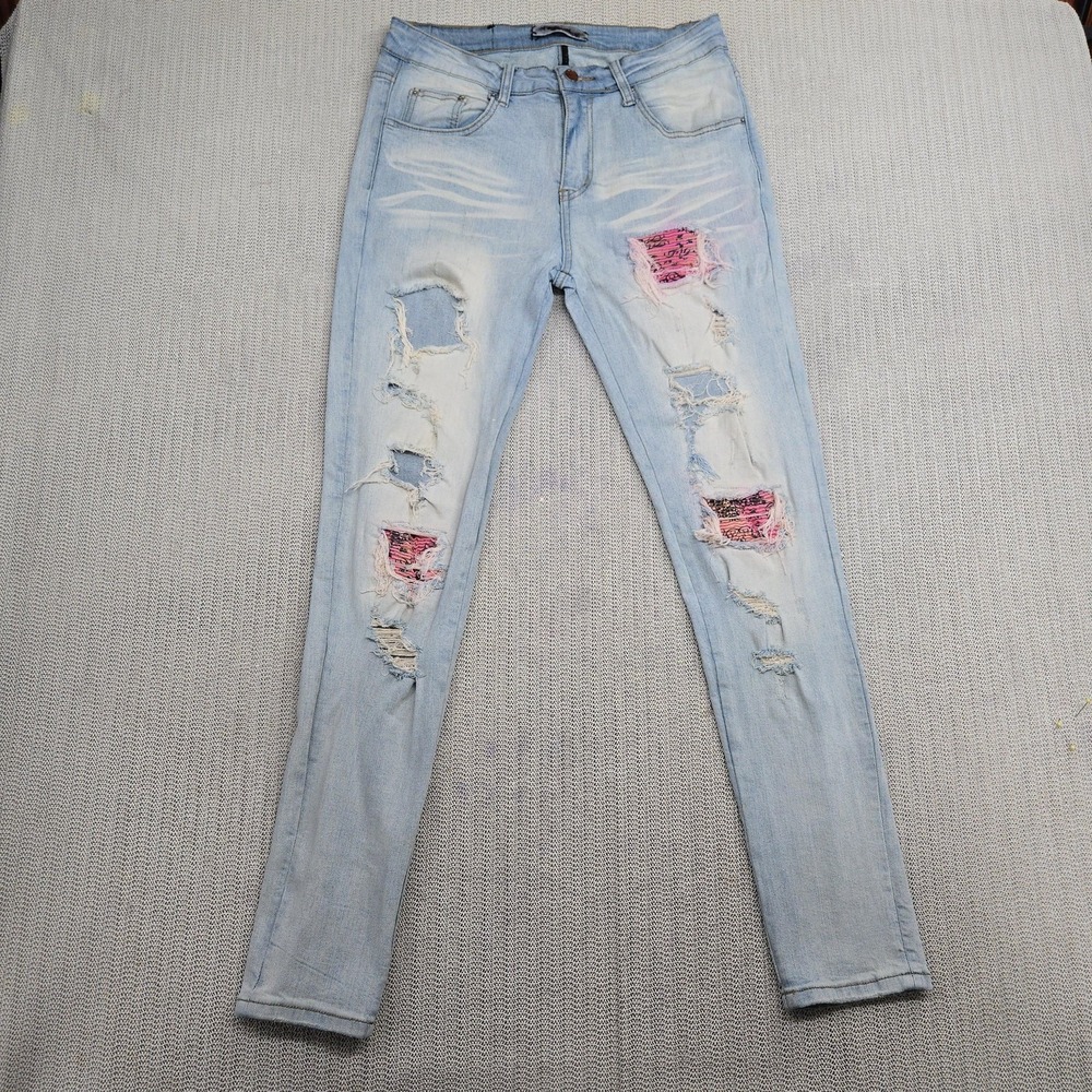 Amiri Jeans Mens 31x32 Blue Distressed Bandana Rip & Repair Skinny Fit Denim